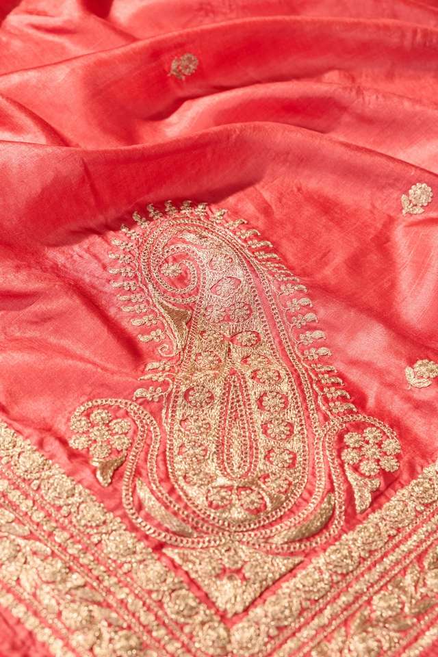 Red Bengal Pure Tussar Silk Embroidered Saree thumbnail image number null