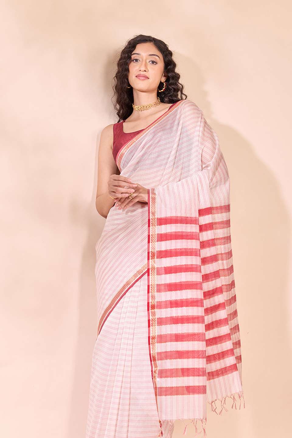 Off White Woven Pure Silk Cotton Maheshwari Saree