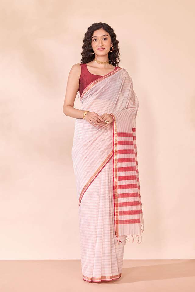 Off White Woven Pure Silk Cotton Maheshwari Saree thumbnail image number null