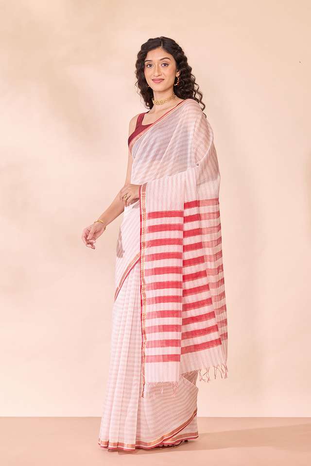 Off White Woven Pure Silk Cotton Maheshwari Saree thumbnail image number null