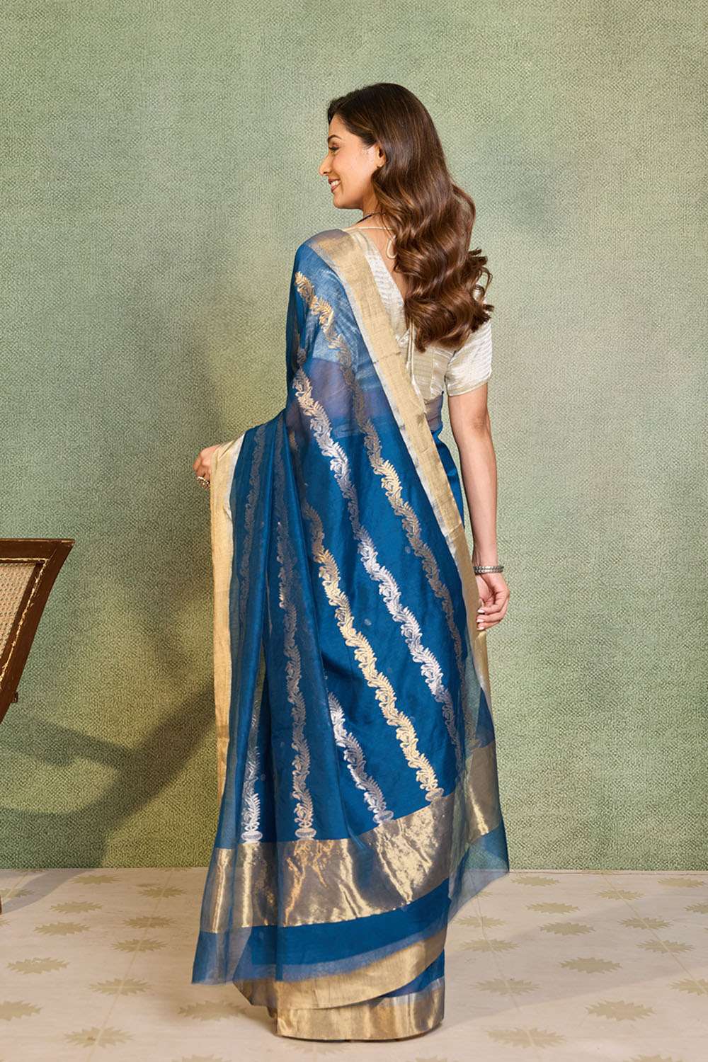 Blue Woven Pure Silk Cotton Chanderi Saree image number null