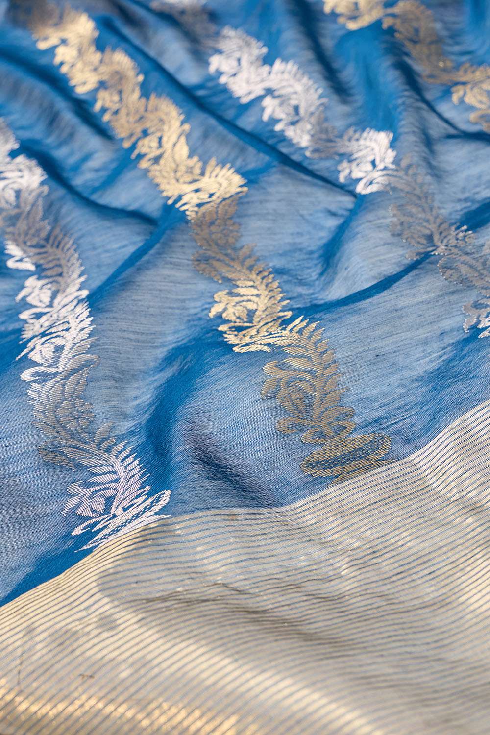 Blue Woven Pure Silk Cotton Chanderi Saree image number null