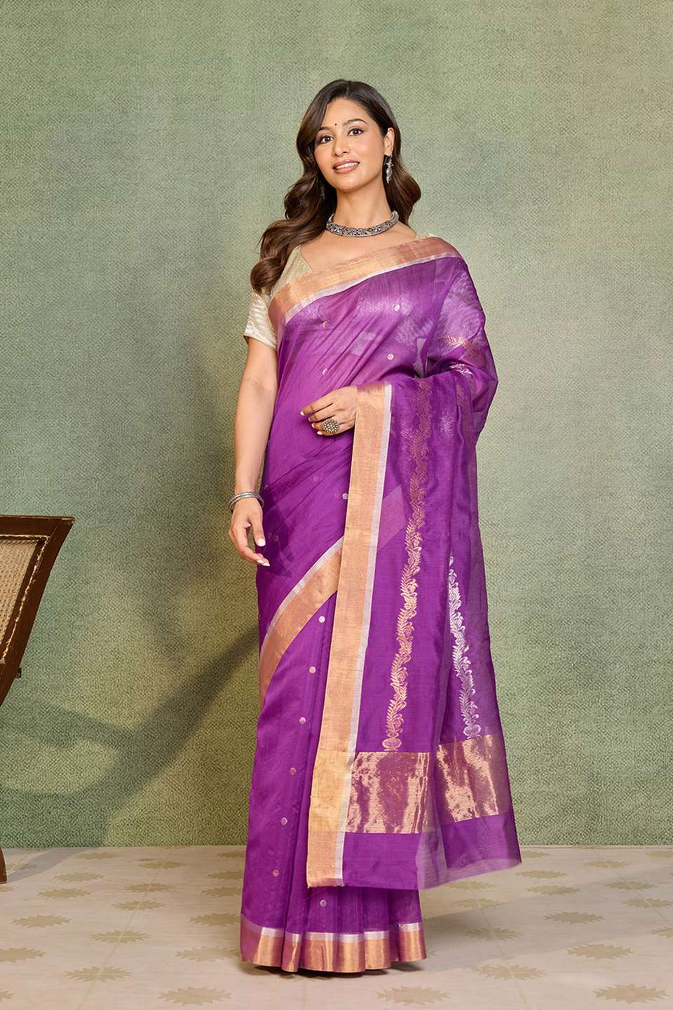 Purple Woven Pure Silk Cotton Chanderi Saree