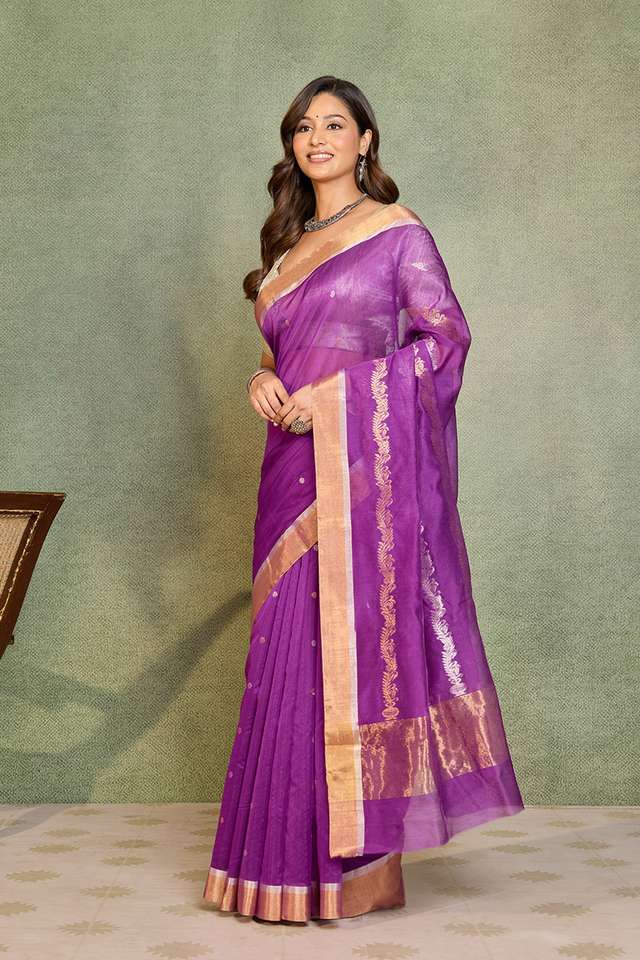 Purple Woven Pure Silk Cotton Chanderi Saree thumbnail image number null