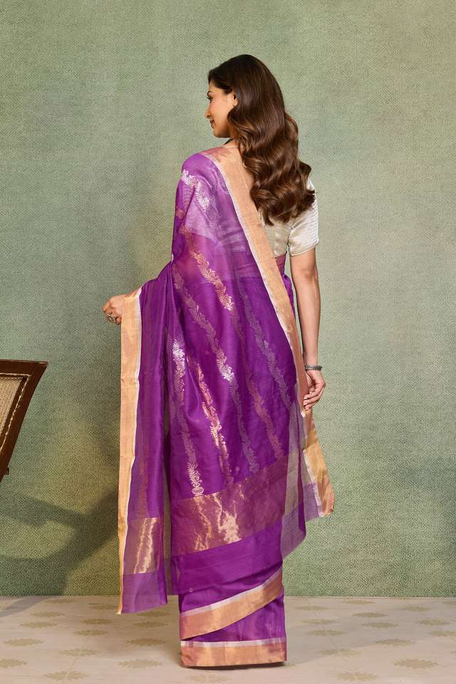 Purple Woven Pure Silk Cotton Chanderi Saree thumbnail image number null