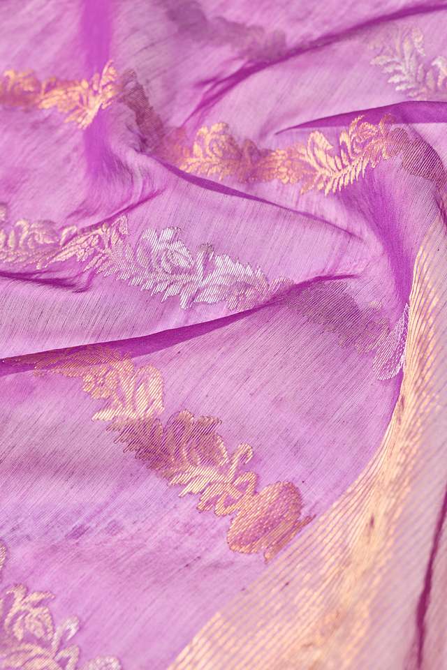Purple Woven Pure Silk Cotton Chanderi Saree thumbnail image number null