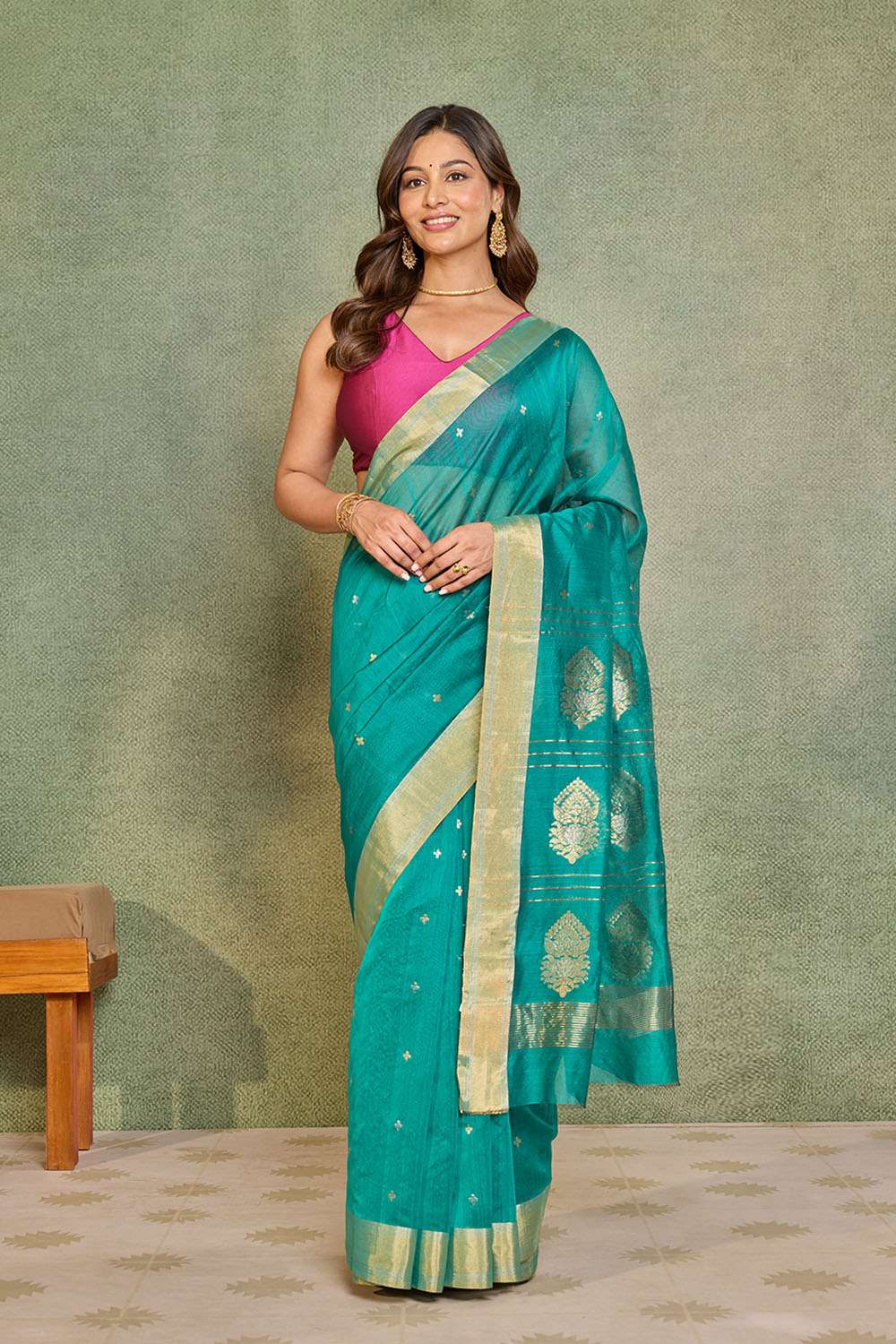 Blue Woven Pure Silk Cotton Chanderi Saree image number null