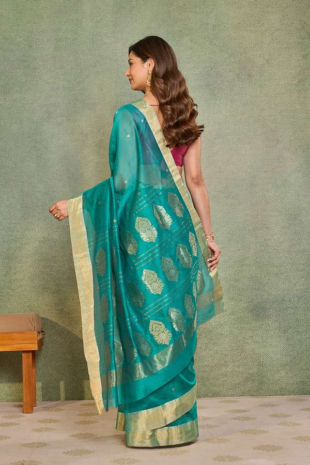 Blue Woven Pure Silk Cotton Chanderi Saree thumbnail image number null