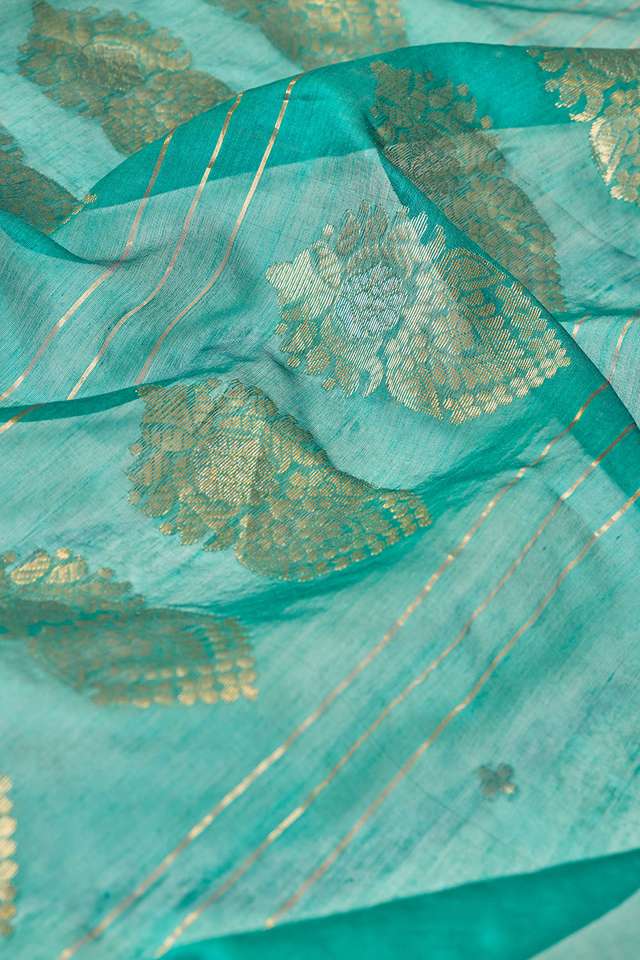 Blue Woven Pure Silk Cotton Chanderi Saree thumbnail image number null