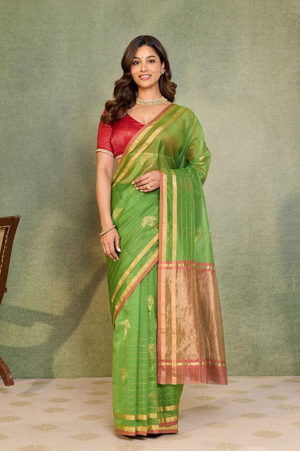 Pink Woven Pure Silk Cotton Chanderi Saree image number null
