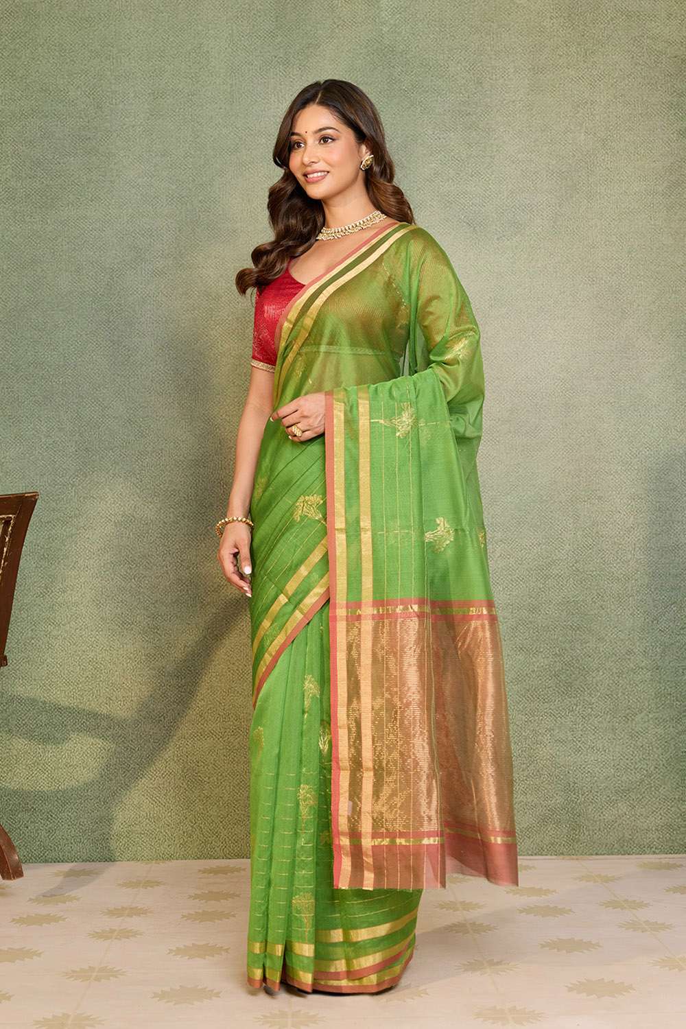 Pink Woven Pure Silk Cotton Chanderi Saree image number null