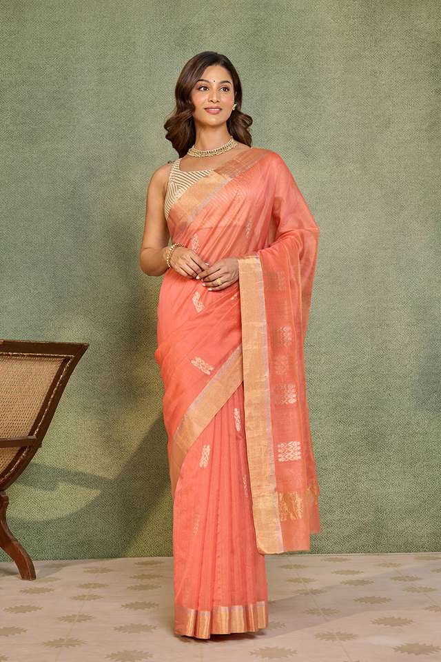 Pink Woven Pure Silk Cotton Chanderi Saree thumbnail image number null