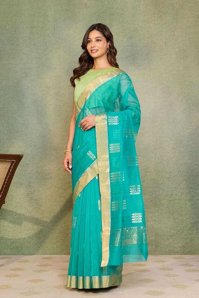 Blue Woven Pure Silk Cotton Chanderi Saree thumbnail image number null