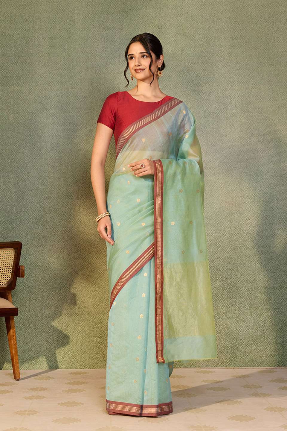 Light Green Woven Pure Silk Cotton Chanderi Saree