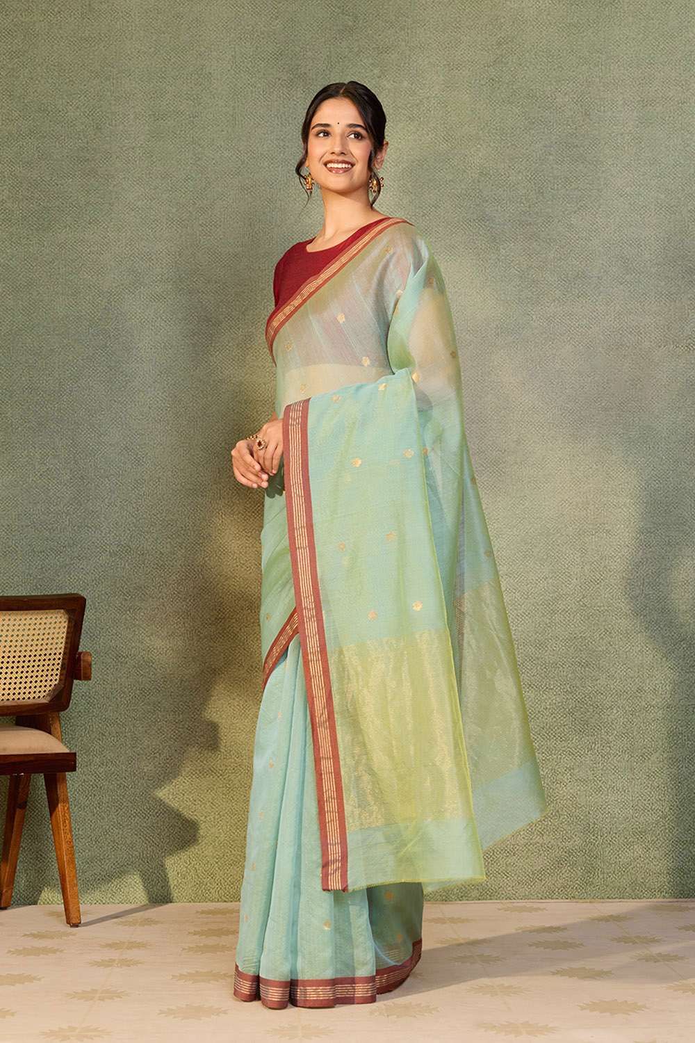 Light Green Woven Pure Silk Cotton Chanderi Saree image number null