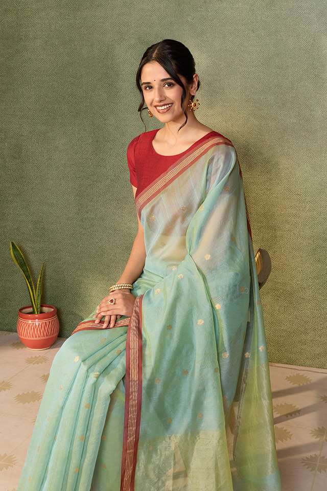 Light Green Woven Pure Silk Cotton Chanderi Saree thumbnail image number null