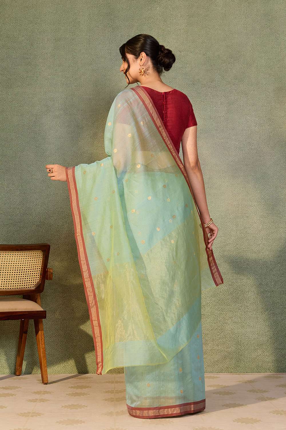 Light Green Woven Pure Silk Cotton Chanderi Saree image number null