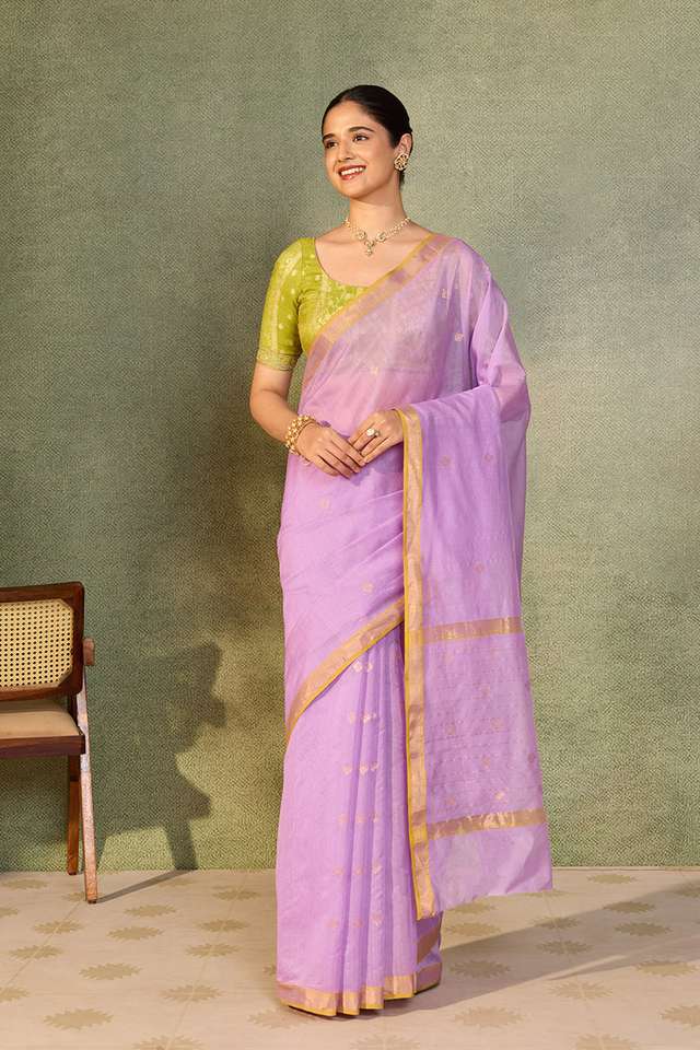 Violet Woven Pure Silk Cotton Chanderi Saree image number