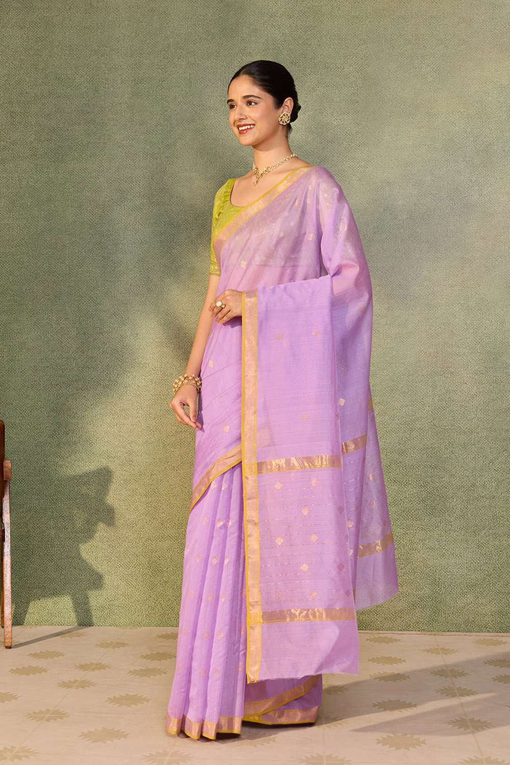 Violet Woven Pure Silk Cotton Chanderi Saree image number null