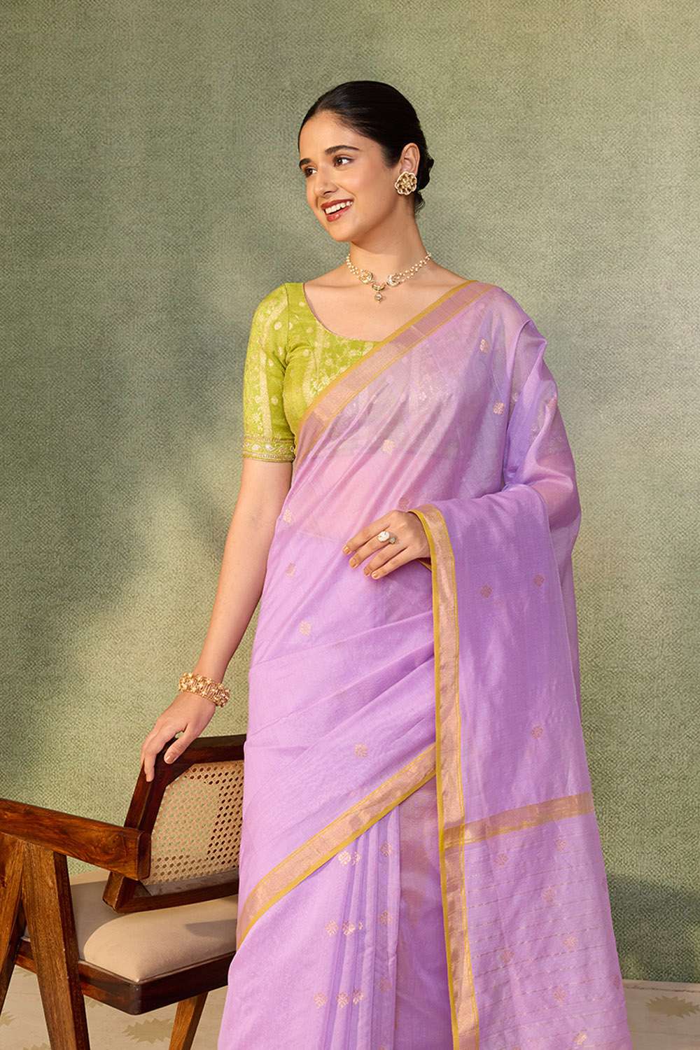Violet Woven Pure Silk Cotton Chanderi Saree image number null