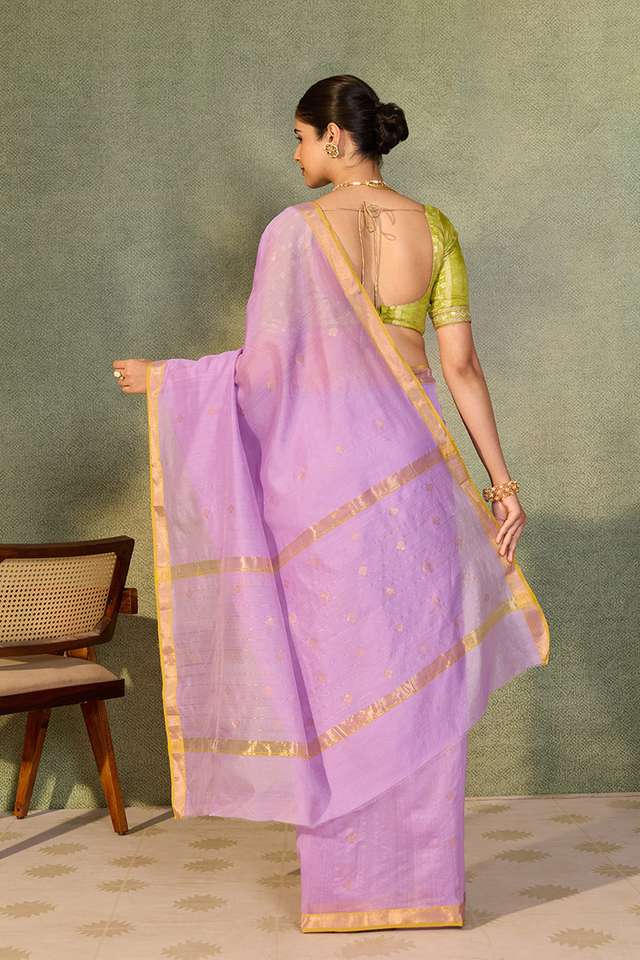 Violet Woven Pure Silk Cotton Chanderi Saree thumbnail image number null