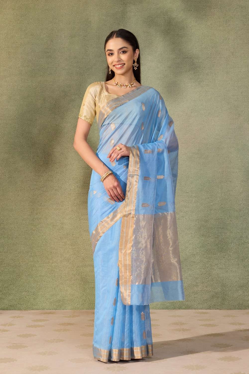 Light Blue Eknaliya Pure Silk Cotton Chanderi Saree image number null
