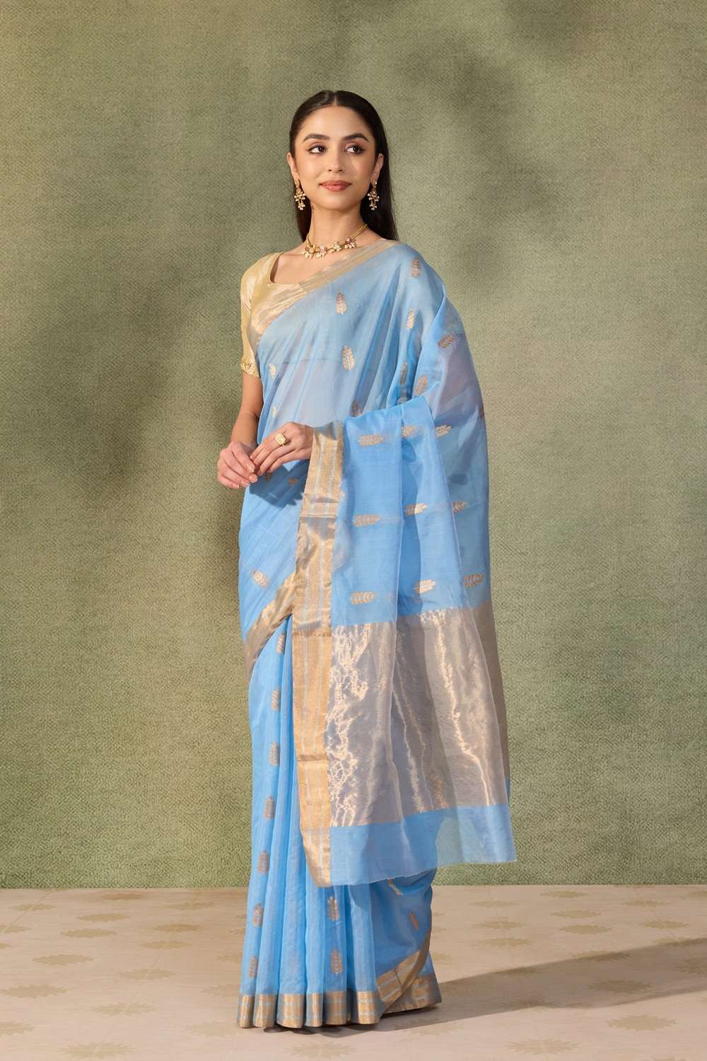 Light Blue Eknaliya Pure Silk Cotton Chanderi Saree image number null