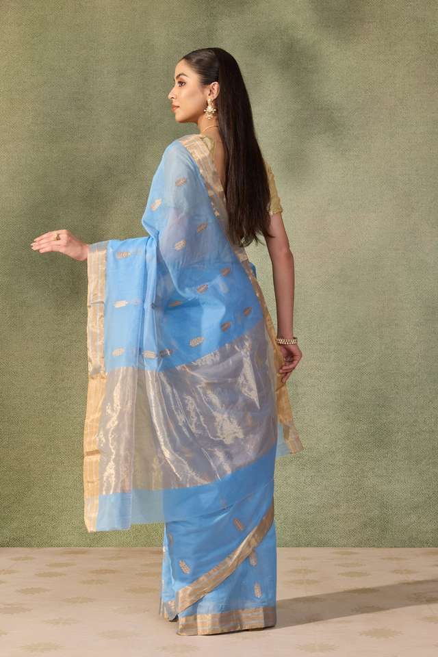 Light Blue Eknaliya Pure Silk Cotton Chanderi Saree thumbnail image number null