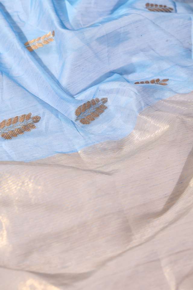 Light Blue Eknaliya Pure Silk Cotton Chanderi Saree thumbnail image number null