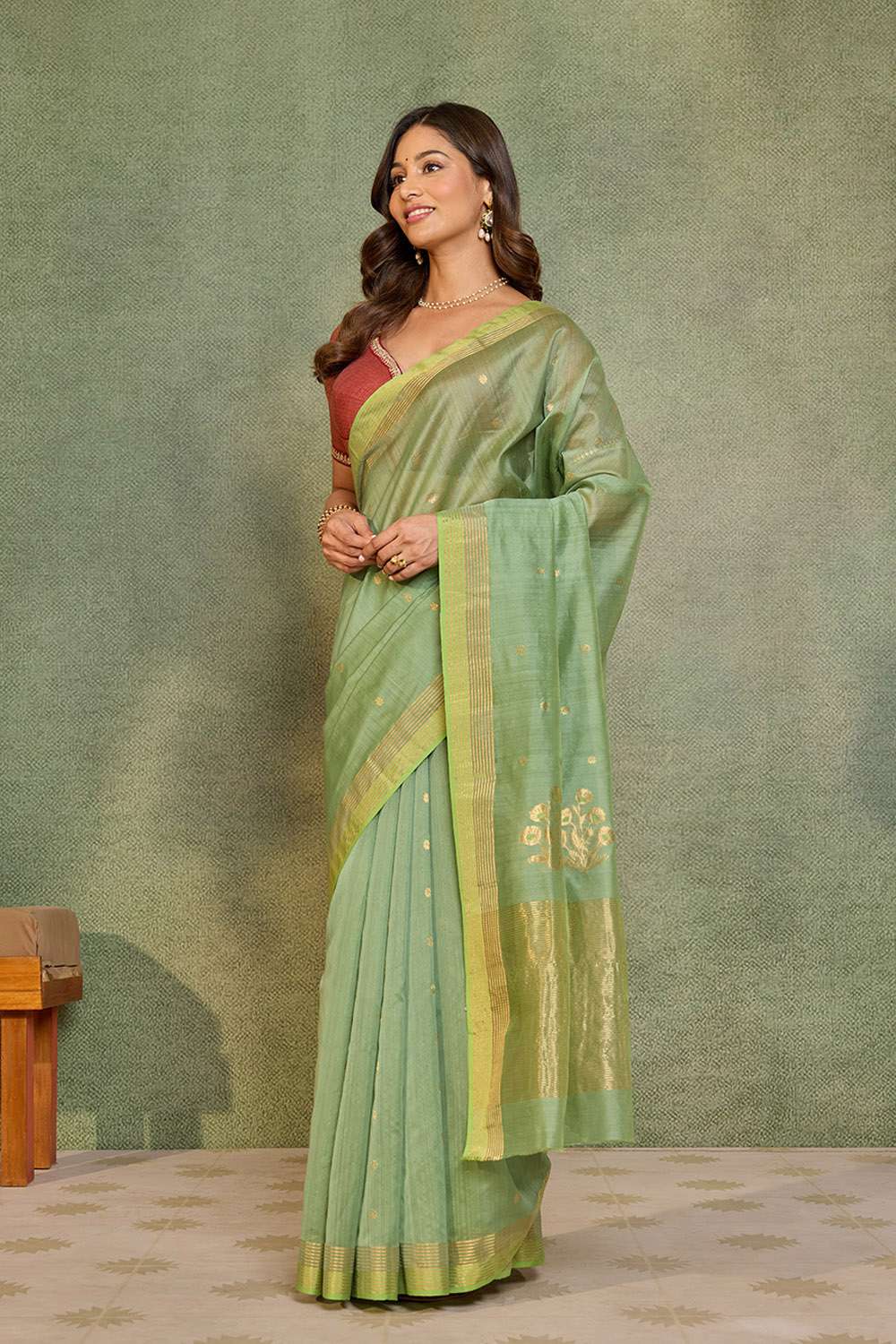 Green Woven Pure Silk Cotton Chanderi Saree image number null