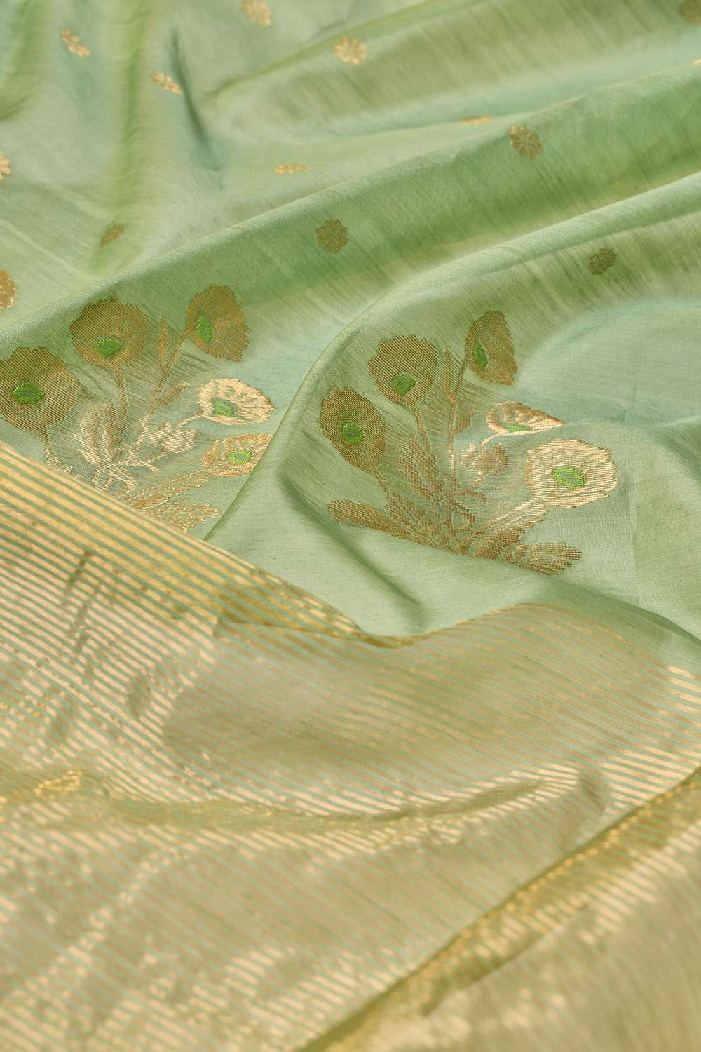Green Woven Pure Silk Cotton Chanderi Saree image number null