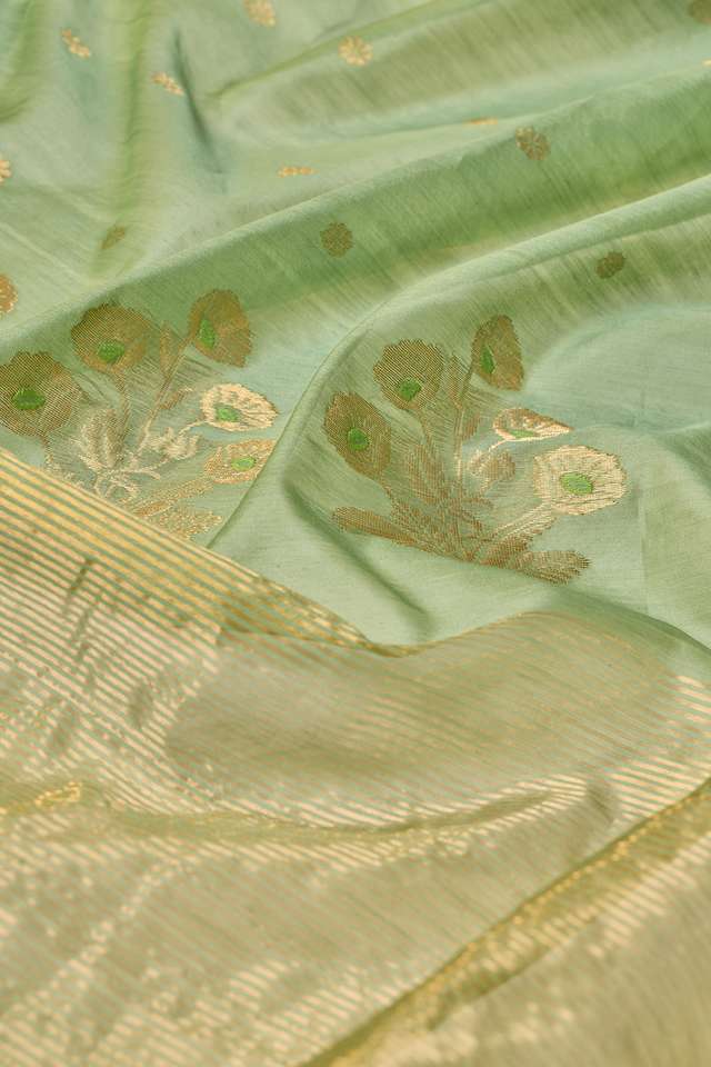 Green Woven Pure Silk Cotton Chanderi Saree thumbnail image number null