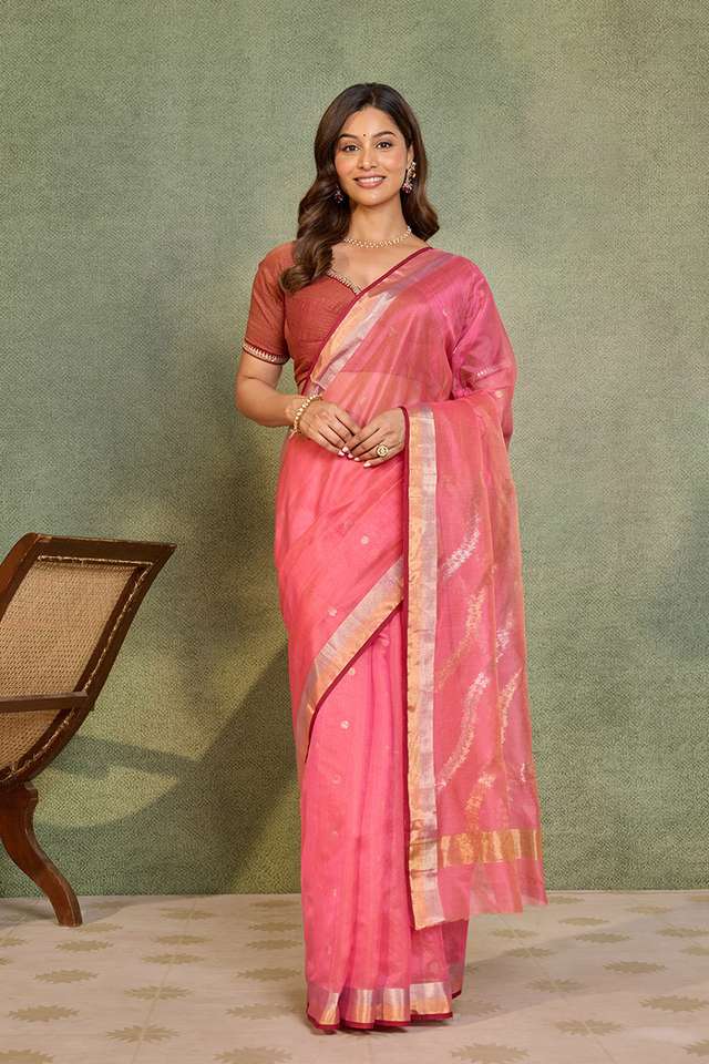 Pink Woven Pure Silk Cotton Chanderi Saree thumbnail image number null