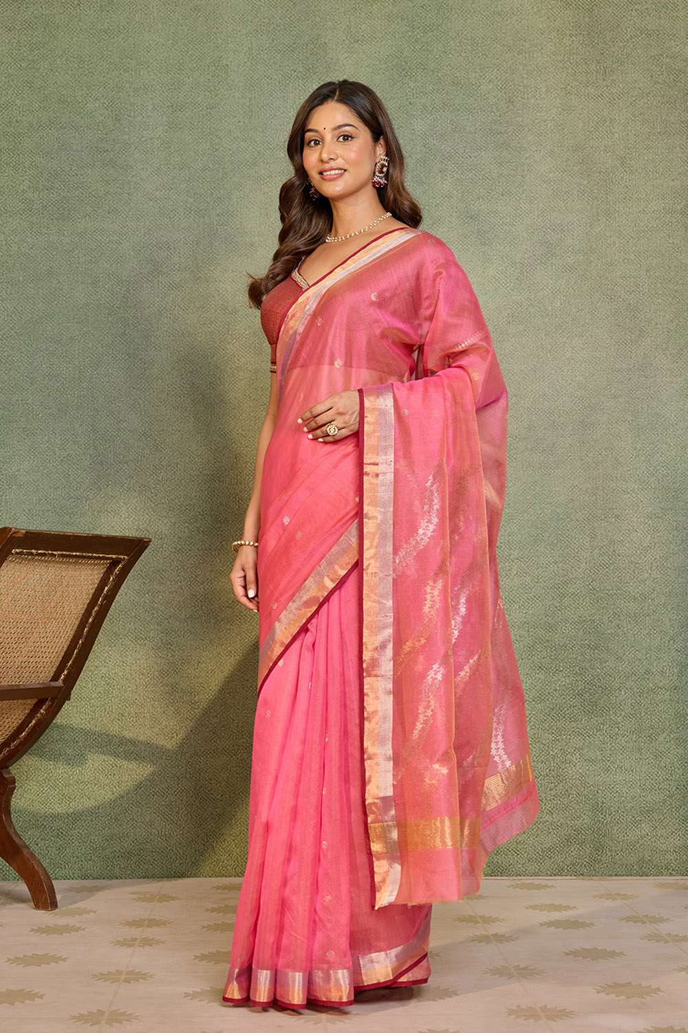 Pink Woven Pure Silk Cotton Chanderi Saree image number null
