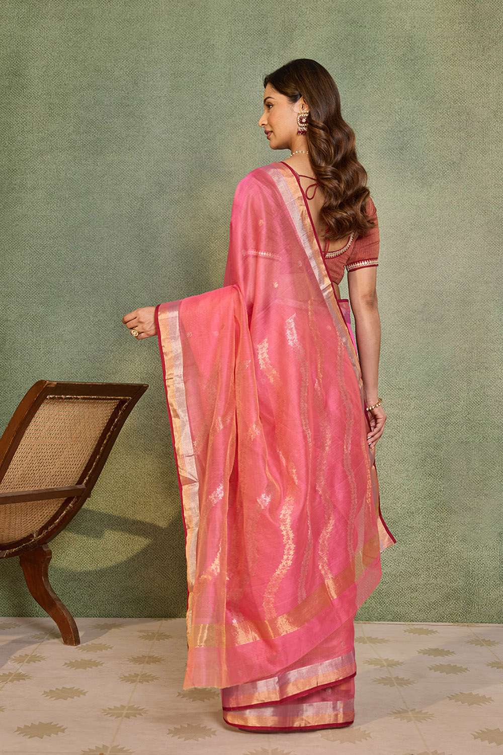 Pink Woven Pure Silk Cotton Chanderi Saree image number null