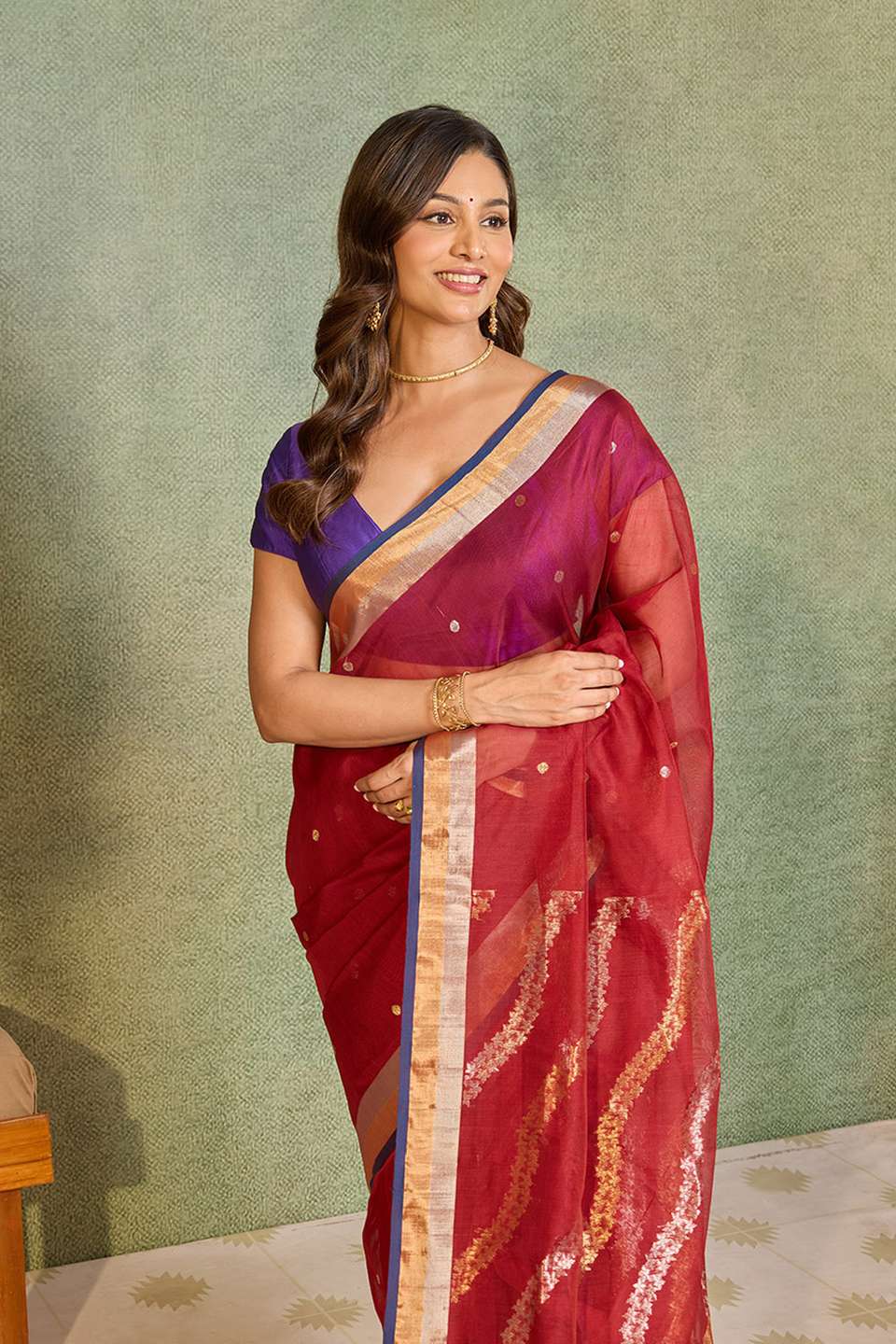 Red Woven Pure Silk Cotton Chanderi Saree