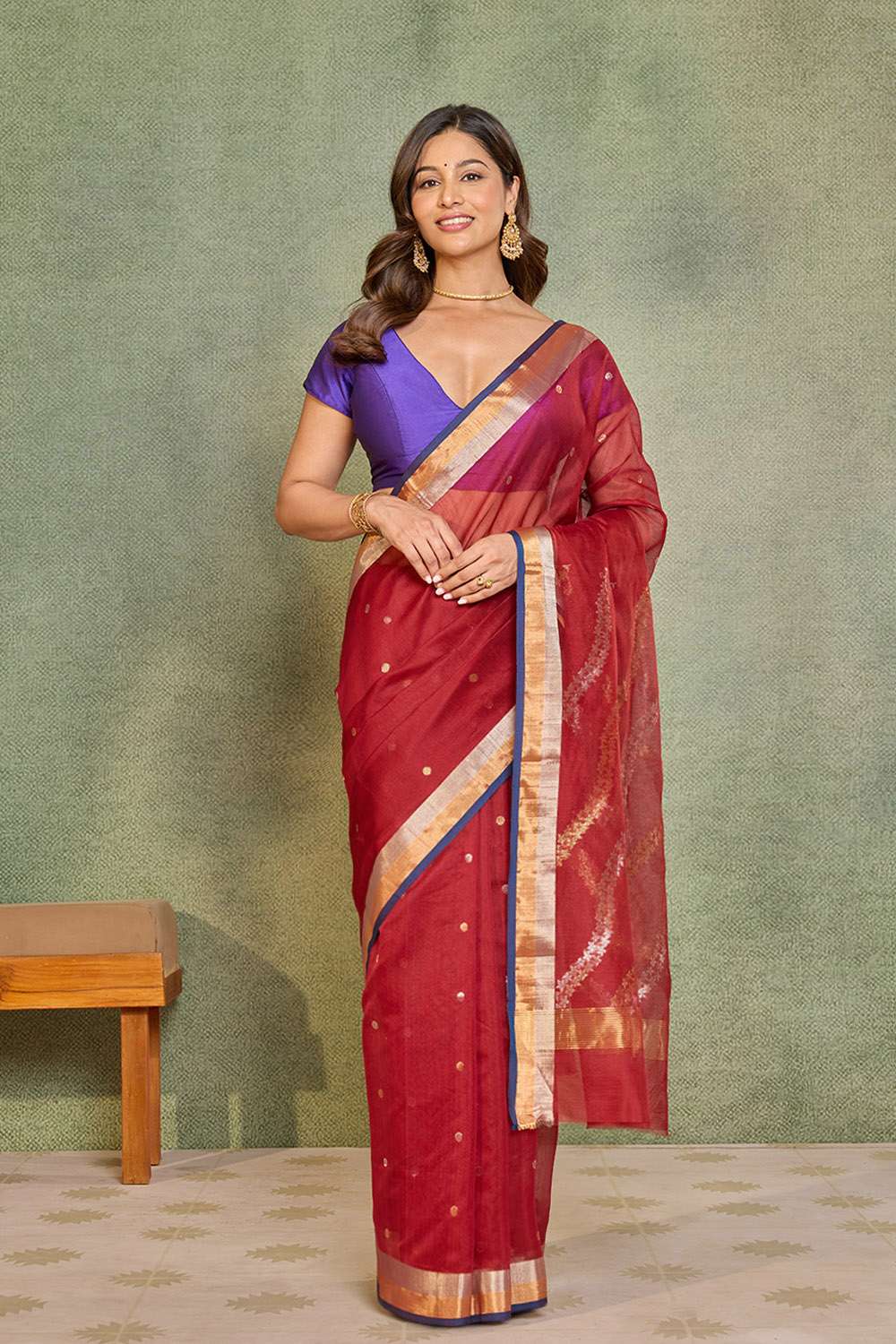 Red Woven Pure Silk Cotton Chanderi Saree image number null