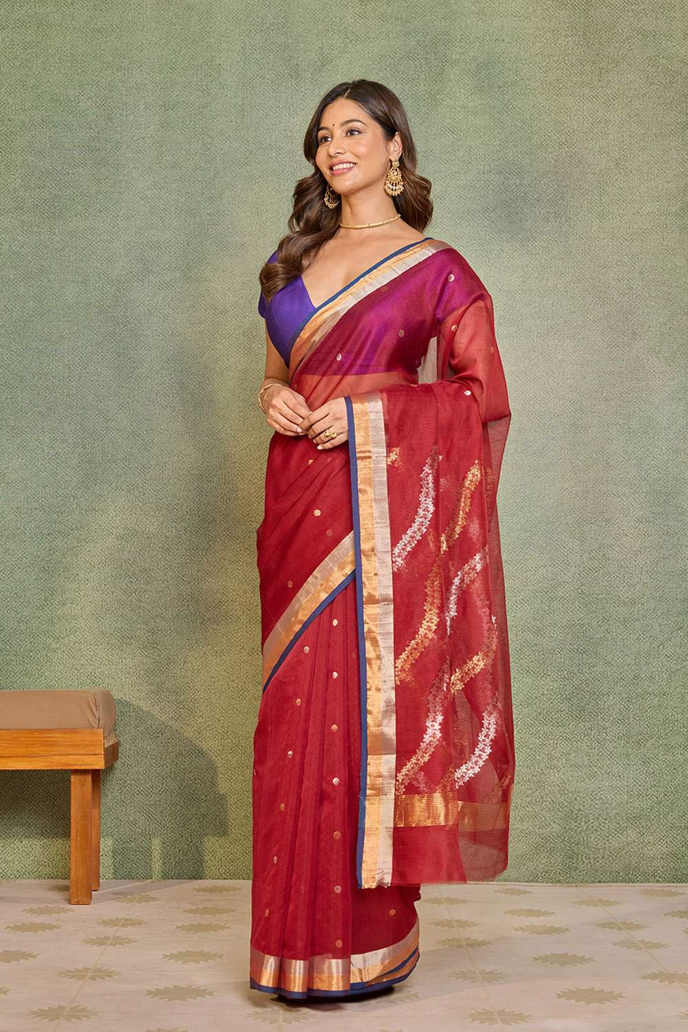 Red Woven Pure Silk Cotton Chanderi Saree image number null