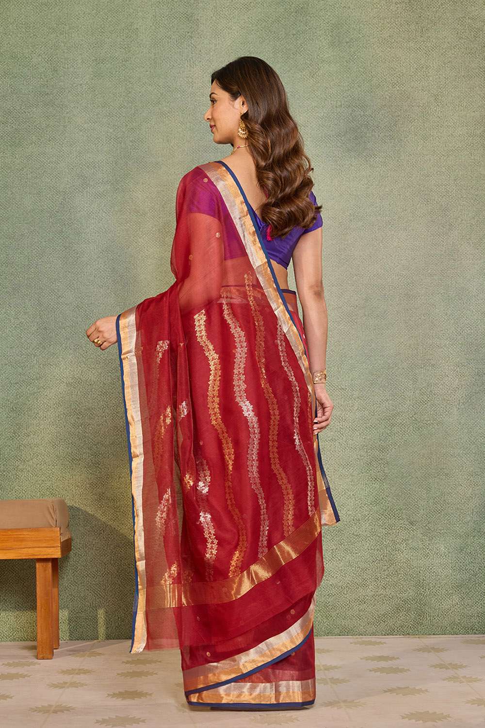 Red Woven Pure Silk Cotton Chanderi Saree image number null