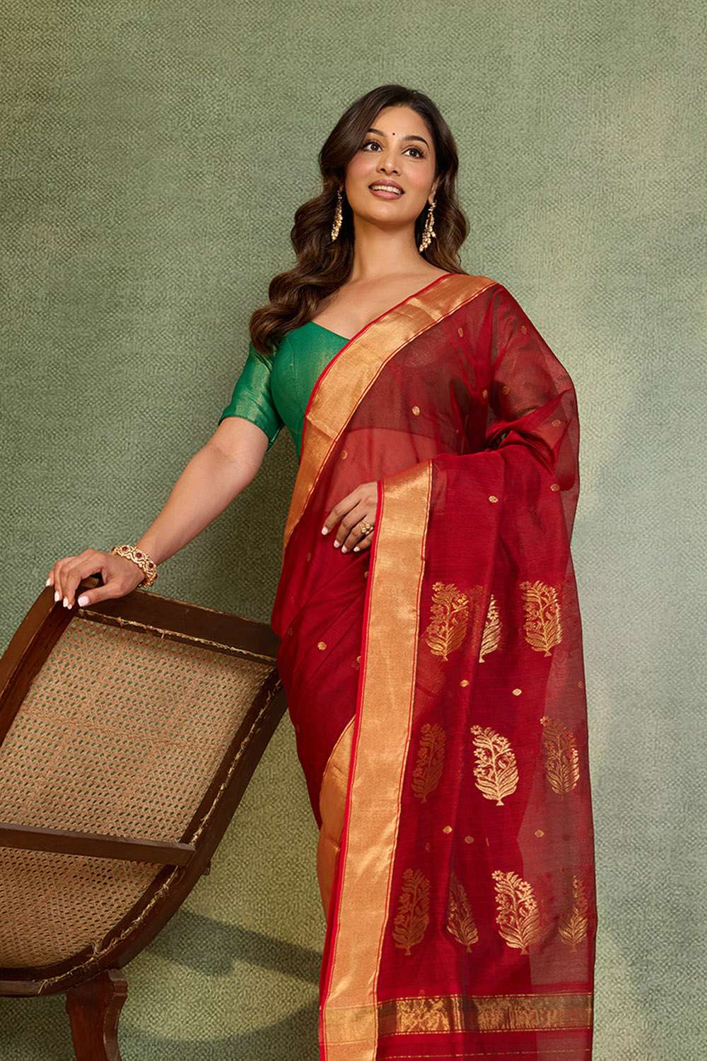 Red Woven Pure Silk Cotton Chanderi Saree image number null