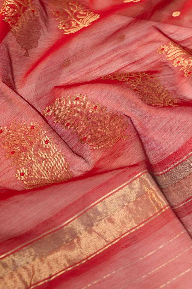 Red Woven Pure Silk Cotton Chanderi Saree thumbnail image number null