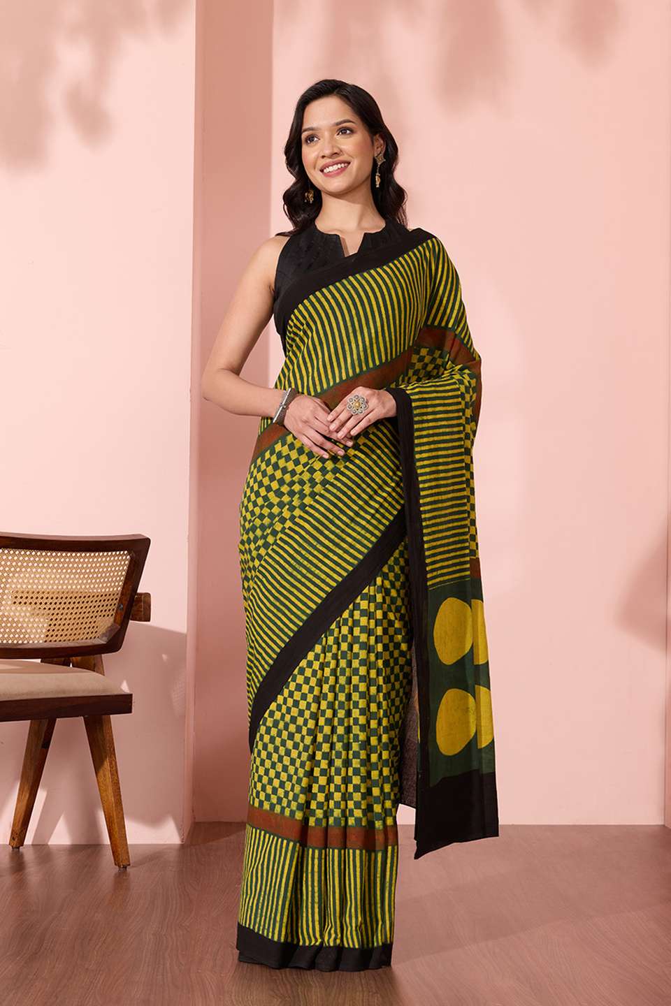 Green Gujarat Pure Cotton Ajrakh Saree
