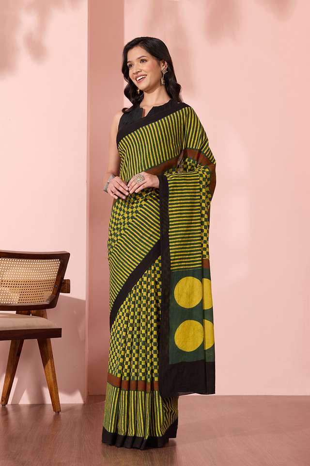 Green Gujarat Pure Cotton Ajrakh Saree thumbnail image number null