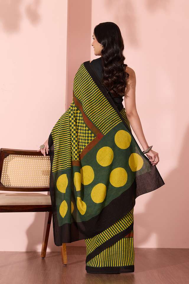 Green Gujarat Pure Cotton Ajrakh Saree thumbnail image number null