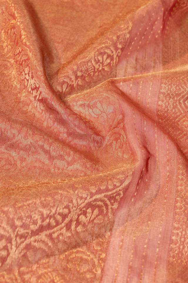 Red Woven Pure Tissue Cotton Maheshwari Saree thumbnail image number null