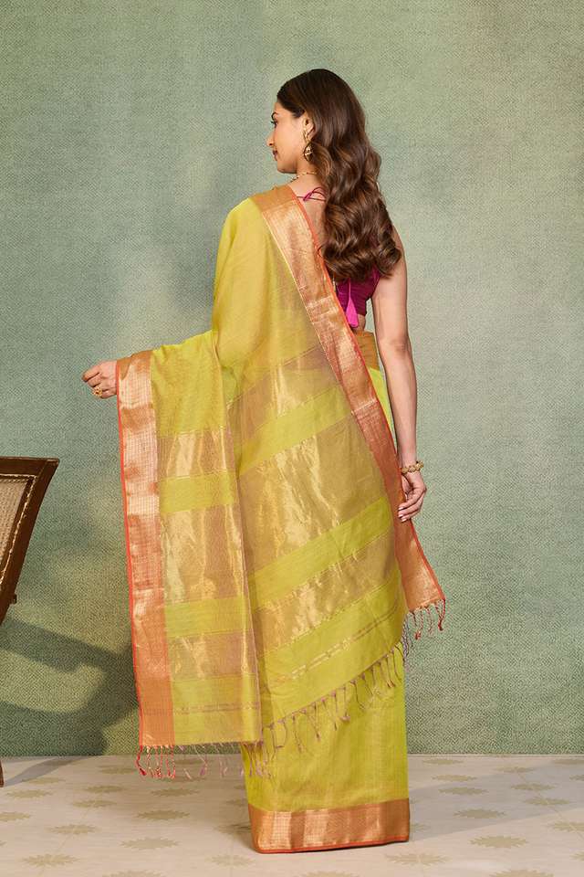 Light Green Woven Pure Tissue Cotton Maheshwari Saree thumbnail image number null
