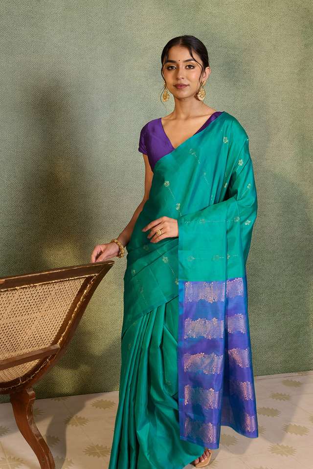 Dark Green Woven Soft Pure Silk Saree image number