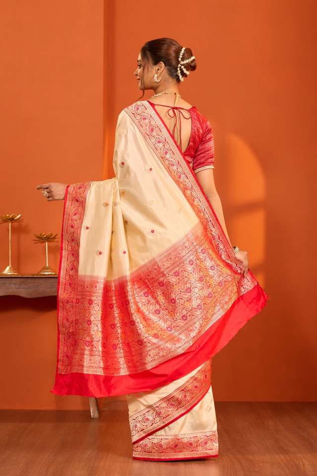 Beige Pure Silk Kadwa Banarasi Saree thumbnail image number null