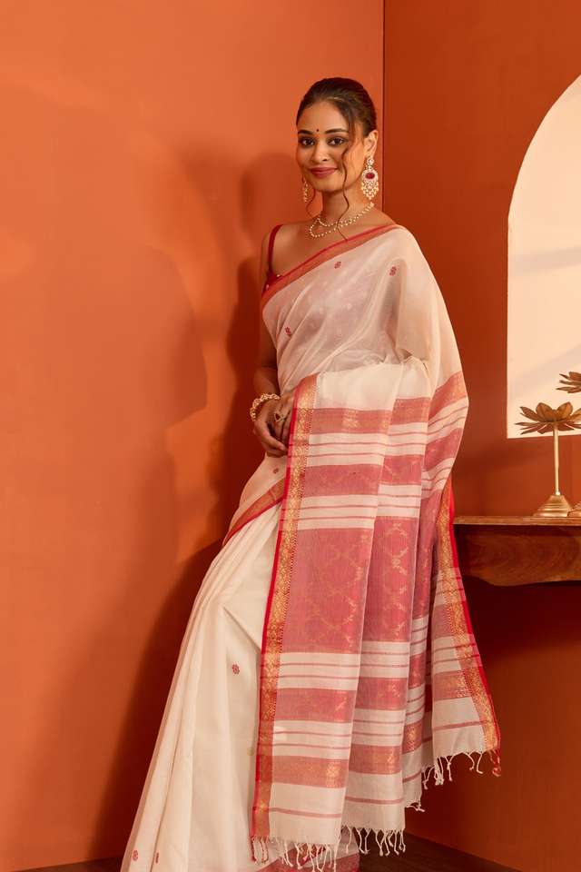 Off White Woven Pure Silk Cotton Maheshwari Saree image number