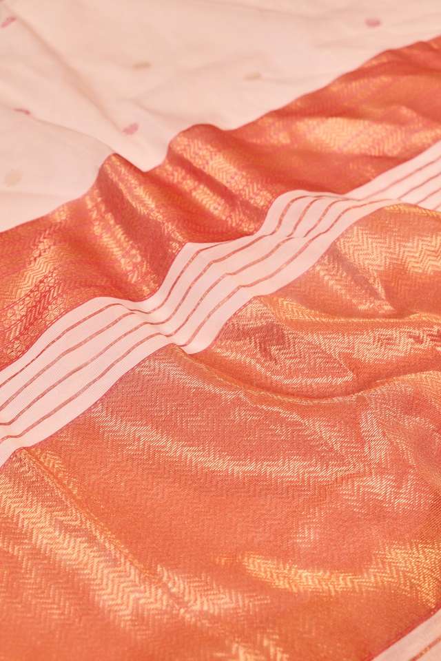 Off White Woven Pure Tissue Cotton Maheshwari Saree thumbnail image number null